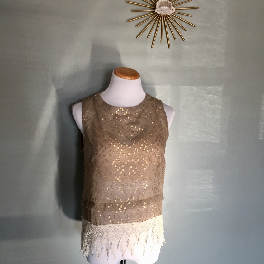 Sheer Astr boho tank with crochet trim size M